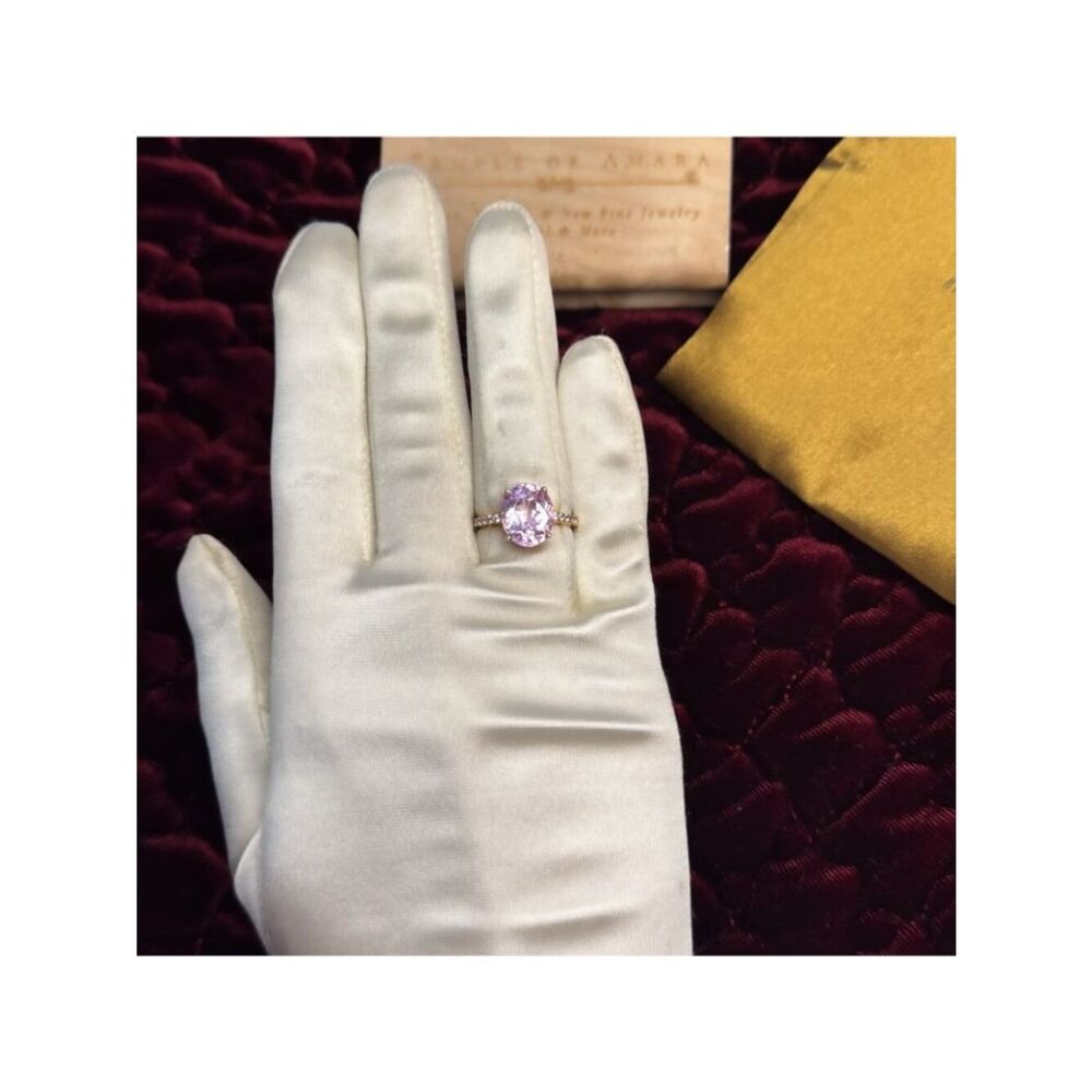 10K Rose Gold Large 5.6CT Pink Sapphire Ring - Size 6 -Pave Wedding Band -3.2g - Picture 7 of 15